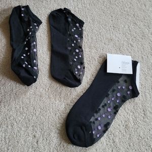 2prs of Socks Sheer on Top with Polka dots Black Purple One size Womens  Ankle
